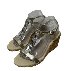 Chaps Women's Dela Espadrille Wedge Rhinestone Sandals Gold Silver Size 8